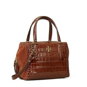 Tory Burch Kira Croc Embossed Leather Small Satchel